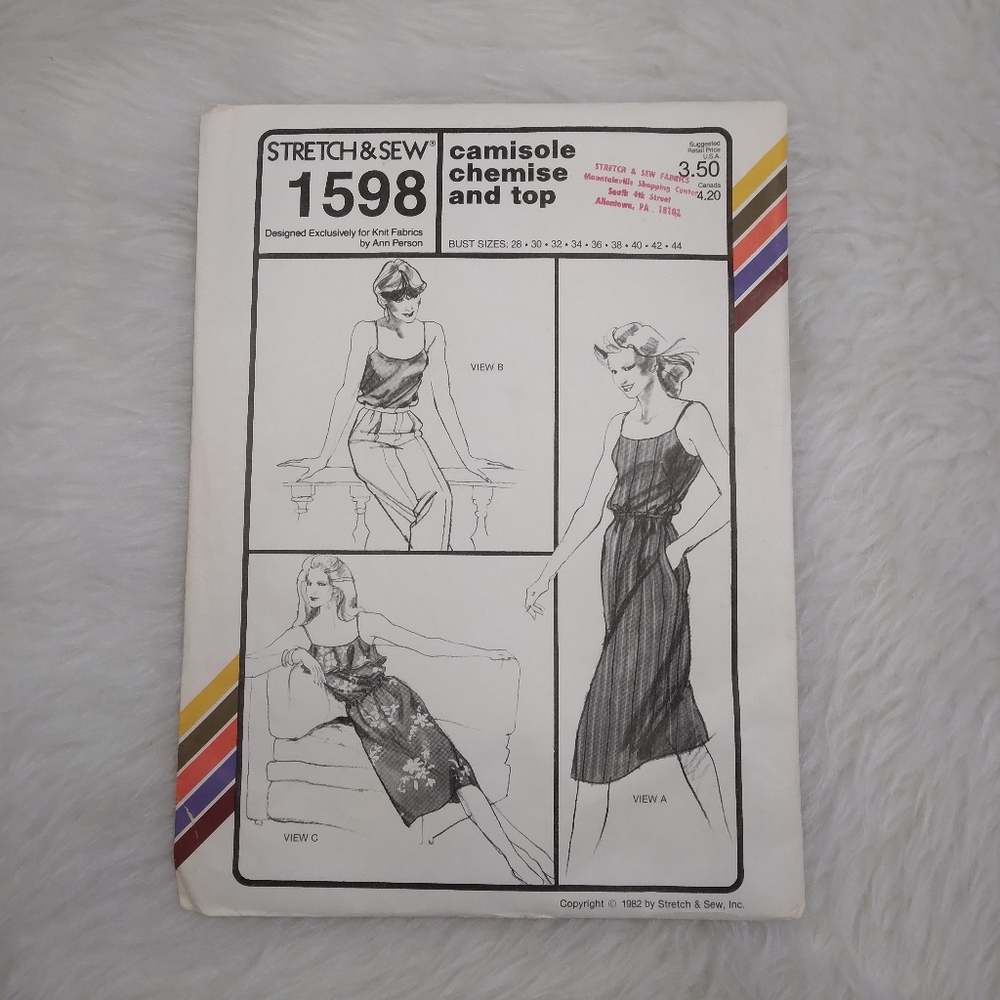 STRETCH & SEW 1598 Sz 28-44 Camisole Chemise and Top